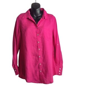 Soft Surroundings Bright Pink 100% Linen Button Front Shirt Size Small New